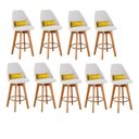Ver imagem 1 de Kit 09 Banquetas Com Encosto Linho Bege E Almofada Amarelo