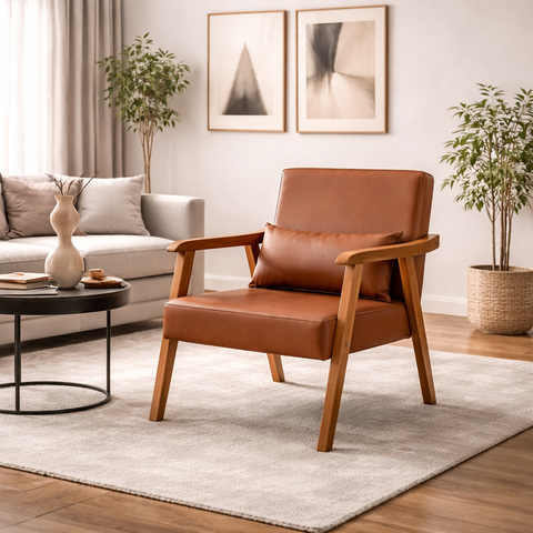 Poltrona Aurora C/ Almofada Corino Pés de Madeira Resistente:terra Cota