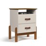 Mesa de Cabeceira Cama Quarto Mini Cômoda Gaveteiro com Puxador em Couro Sonetto - Offwhite/freijó - 5
