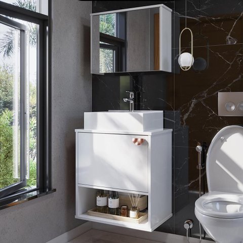 Gabinete de Banheiro Lotus Movelove 2 Portas com Espelheira Branco