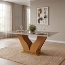 Ver imagem 1 de Mesa para Sala de Jantar Retangular Tampo com Vidro Safira Marrom/Castanho Cinamomo/Off White