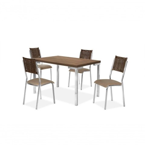 Jogo Mesa Inovare Cr 1,20x0,80 Mdp-4 Cadeira Junco Cr Junco Tampo Nogal