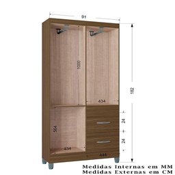 Roupeiro Solteiro 4 Portas 837 Castanha Poqq Castanha - 7