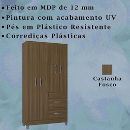 Roupeiro Solteiro 4 Portas 837 Castanha Poqq Castanha - 3