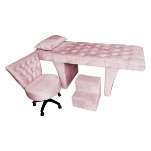 Kit Maca Estética Capitonê com Mocho e Escadinha 80 Cm Turqueza Slk Decor Reta Rosa Claro
