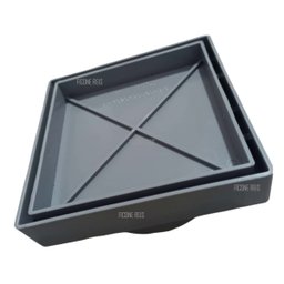 Ralo Invisível 10x10 Cinza Banheiro modelo Porcelanato Colar Piso com Caixa Sifonada - Ficone Reis - 5
