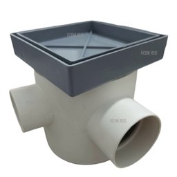 Ralo Invisível 10x10 Cinza Banheiro modelo Porcelanato Colar Piso com Caixa Sifonada - Ficone Reis - 1