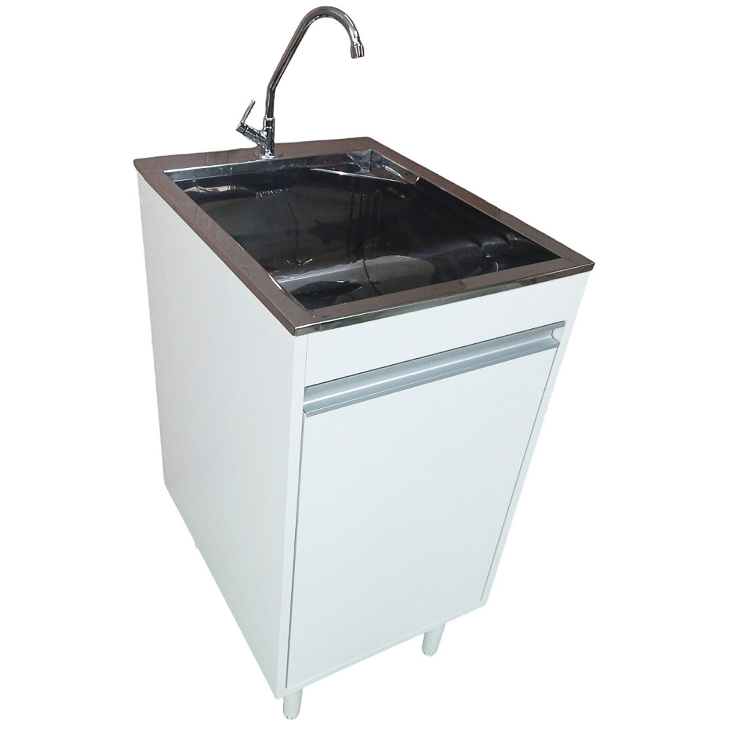 Tanque de Inox 30l com Torneira de Bancada Gabinete Mdf 44cm