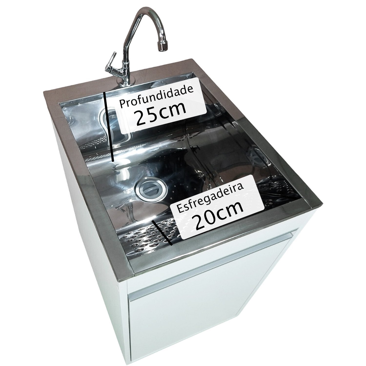 Tanque de Inox 30l com Torneira de Bancada Gabinete Mdf 44cm - 7