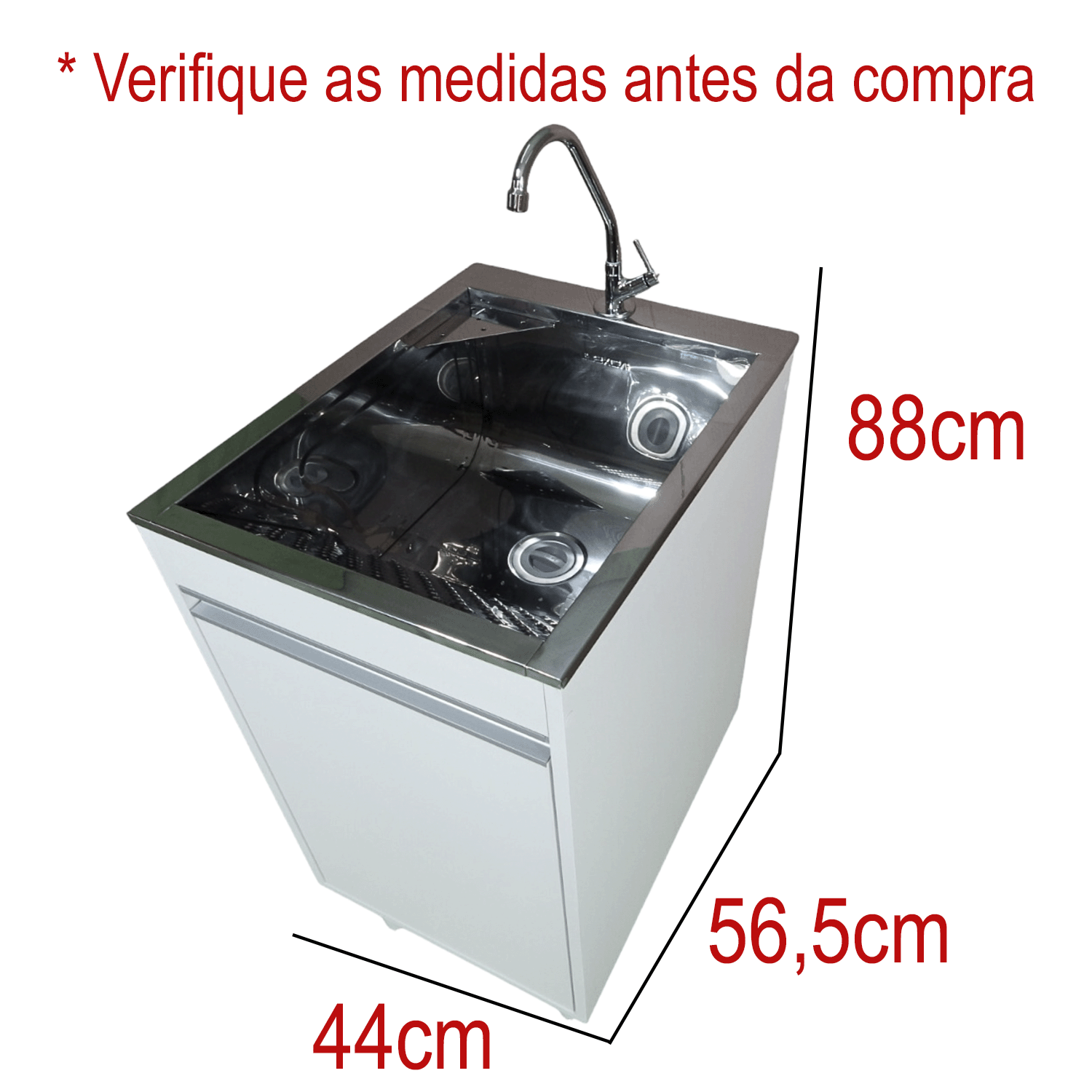 Tanque de Inox 30l com Torneira de Bancada Gabinete Mdf 44cm - 3