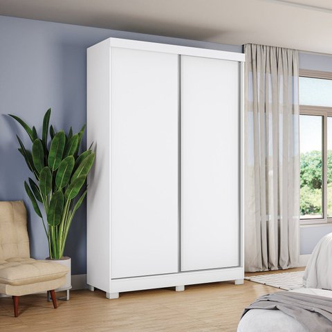 Guarda-Roupa Solteiro 2 Portas de Correr e 2 Gavetas Clean Branco