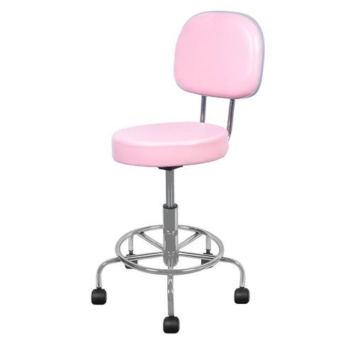 Cadeira Mocho Cromada Rosa Bebe Apoio para Os Pes e Encosto Estetica Regulagem de Altura a Gas Popmo