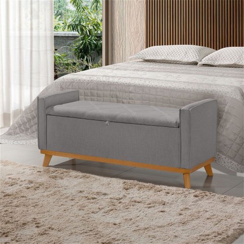 Banco Recamier Baú para Quarto Casal 150cm Linho com Base de Madeira Sofatec