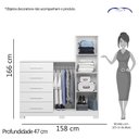 Ver imagem 7 de Cômoda 5 Gavetas 2 Portas com Espelho New Master Branco - Albatroz