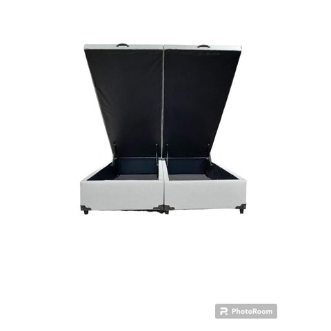 Cama Box Baú King Bipartido Linhão Cinza Com Pistão A Gás