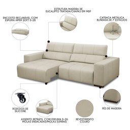 Sofá Retrátil Reclinável 4 Lugares 290cm Mare L08 Couro Off - Mpozenato - 8