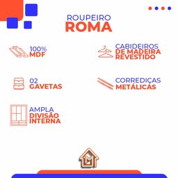 Guarda Roupas Solteiro Tuboarte Roma 100% em MDF com 2 portas de correr - 5