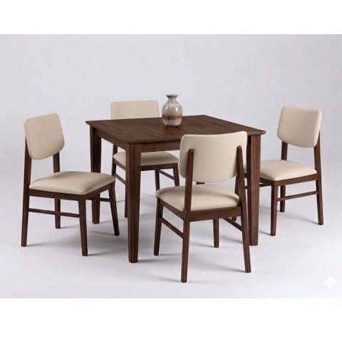 Conjunto de Mesa com 4 Cadeiras 4 Lugares Tampo em MDF Courino Bege 80cm Ágape