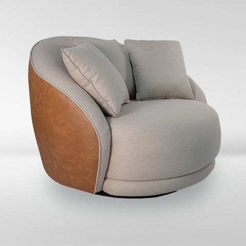 Poltrona Ibiza 122cm Giratoria Linho Bege Corino Terracota Almofadas Premiun para Sala