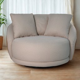 Poltrona Ibiza 122cm Giratoria Linho Bege Corino Terracota Almofadas Premiun para Sala - 2