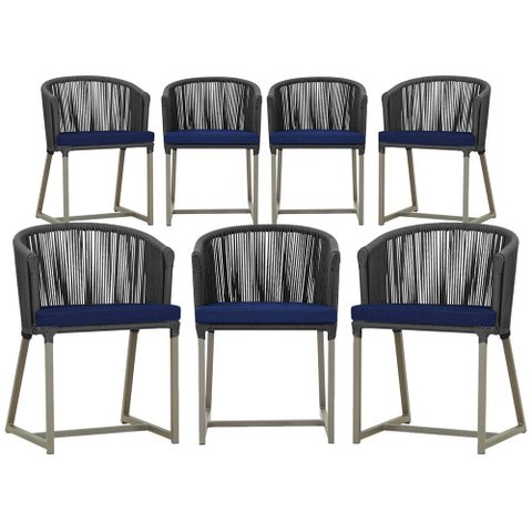 7 Cadeiras de Jantar Área Noronha em Alumínio com Pintura Fendi Corda Náutica Estofado 10 Trama Orig