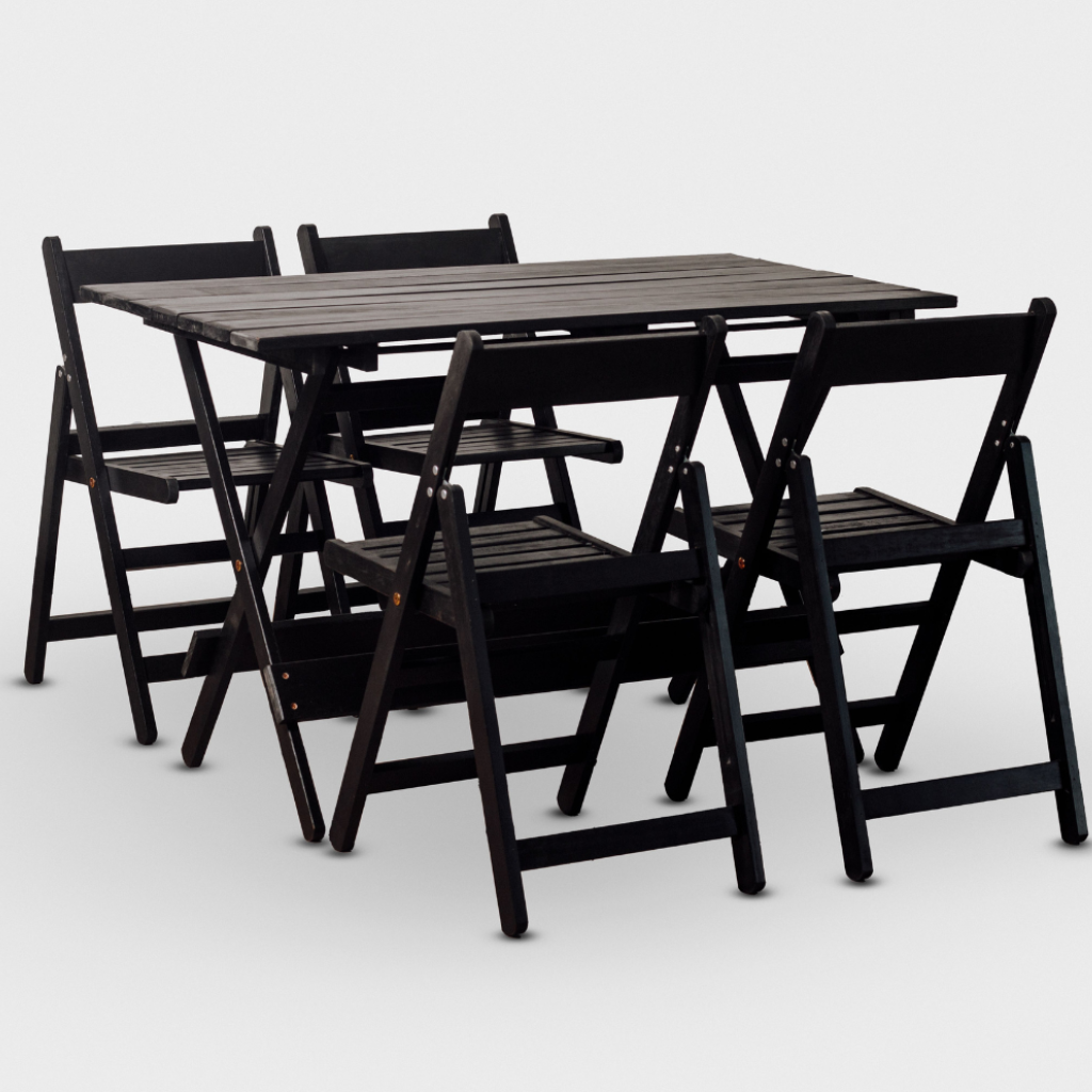 Conjunto Dobrável de Mesa 120x70 e 04 Cadeiras Cor Preta
