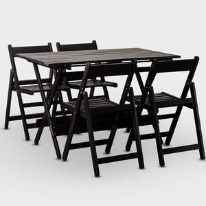 Conjunto Dobrável de Mesa 120x70 e 04 Cadeiras Cor Preta