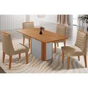 Ver imagem 1 de Conjunto: Mesa Sala Jantar Pietá Tampo Curvo 120cm+4 Cadeiras Maldivas Madeira Naturale/off White
