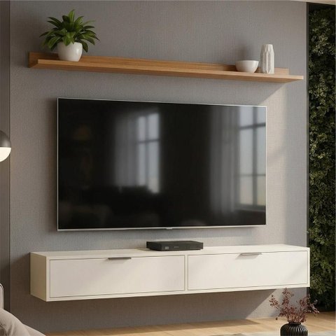 Rack para TV 75" 180cm MDP com Portas Basculantes Off White Mpozenato