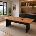 Ver imagem 1 de Mesa Reunião Escritório 2,50m x 90cm com 2 Caixas de Tomadas 100% MDF Cor:Nogal com Preto