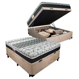 Cama Box Baú Casal Suede + Colchão de Molas - Castor - Class Tecnopedic One Face 138x188x69cm Cor: - 1
