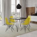 Ver imagem 1 de Conjunto de Mesa de Ferro Preto Tampo Preto 120x75 4 Cadeiras Ferro Preta Assento Amarel