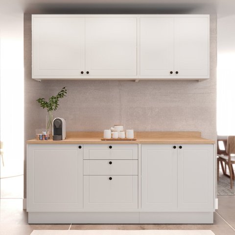 Cozinha Compacta Modulada 7 Portas 3 Gavetas 100% MDF 1 Tampo Sevilha Branco/Artico