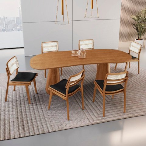 Conjunto Sala de Jantar Mesa Noronha 180cm Tampo Laminado Organico e 6 Cadeiras Eva Premium