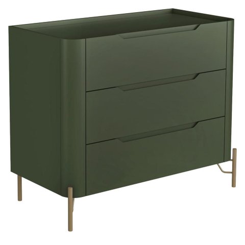 Cômoda para Quarto Closet Orgânica 3 Gavetas Pés Industrial Dourado Bliss I03 Musgo - Lyam Decor