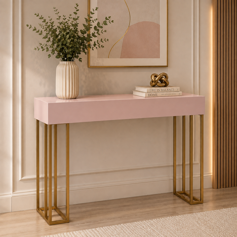Aparador Viena Rosa Moderno Estrutura Dourada