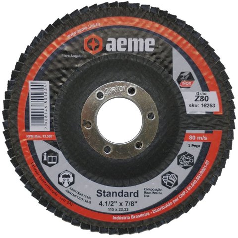 Disco Flap Aeme Standard Fibra Angular Zircônio 4.1/2" (115mm) 10 Unidades