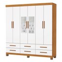 Ver imagem 3 de Guarda-roupa Solteiro Aria 6 Portas 6 Gavetas com Pés e Espelho Cinamomo/branco - Pnr Móveis