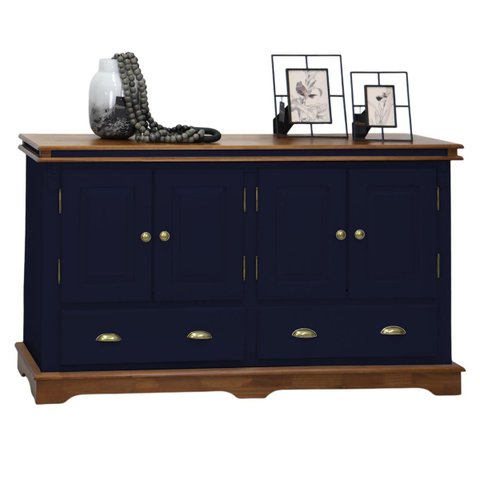 Balcão Buffet 4 Portas 2 Gavetas Manchester 2042 Linz Móveis - Azul Petróleo/imbuia Glazer