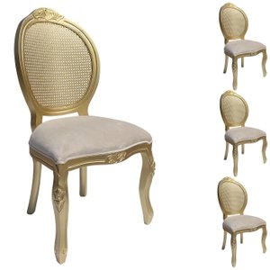 4 Cadeira Medalhão Madeira Entalhada com Tela Telinha Palhinha Poltrona Natural Provençal Indiana de