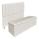 Ver imagem 1 de Kit Cabeceira e Calçadeira Baú Casal 1,40m Londres Linho Bege Dal Poz Estofados