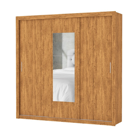 Guarda Roupa Casal com Espellho 3 Portas de Correr 4 Gavetas 186cm Clarice Cinamomo - Carioca Móveis