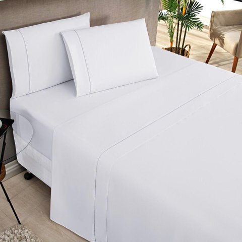 Jogo Cama Lençol Home Basic Solteiro 180 Fios C/ Ponto Palito 3 Peças - Branco