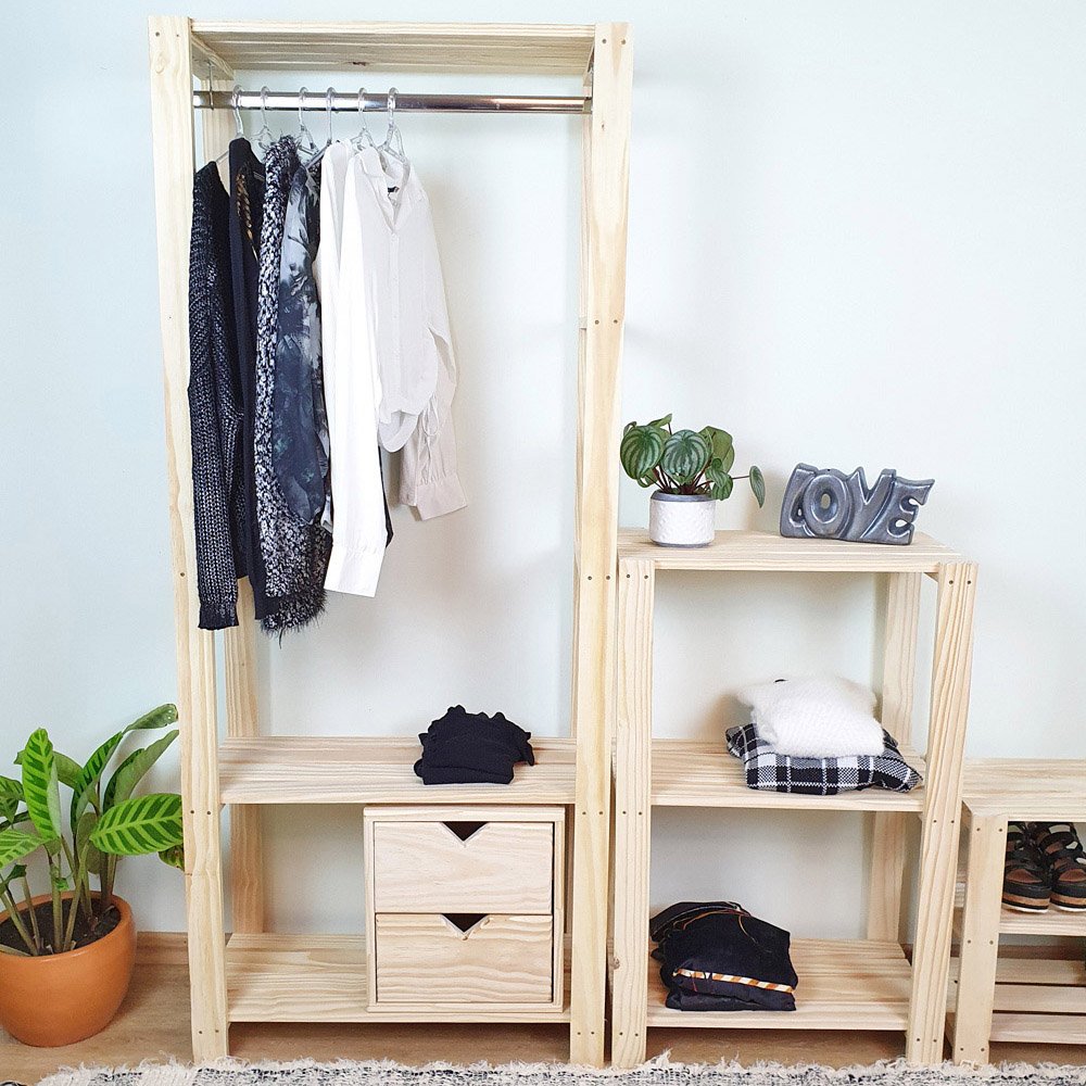 Guarda-Roupa Closet Mini Macapá 180X75X33 em Madeira de Pinus - NATURAL ...