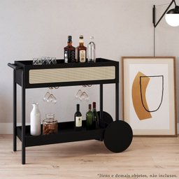 Carrinho Bar Porta Taças 112 Cm Pes Madeira Oslo 27964 Nero Artesano - 7
