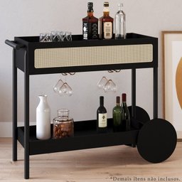 Carrinho Bar Porta Taças 112 Cm Pes Madeira Oslo 27964 Nero Artesano - 2