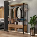 Ver imagem 1 de Guarda-Roupa Closet Industrial para Casal de Ferro 2 Gavetas 5 Prateleiras Barcelona Marrom/Preto/de