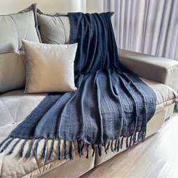 Manta para Sofa ou Peseira Algodao Diversas Cores 1.80x1.20m - Azul Marinho - 2
