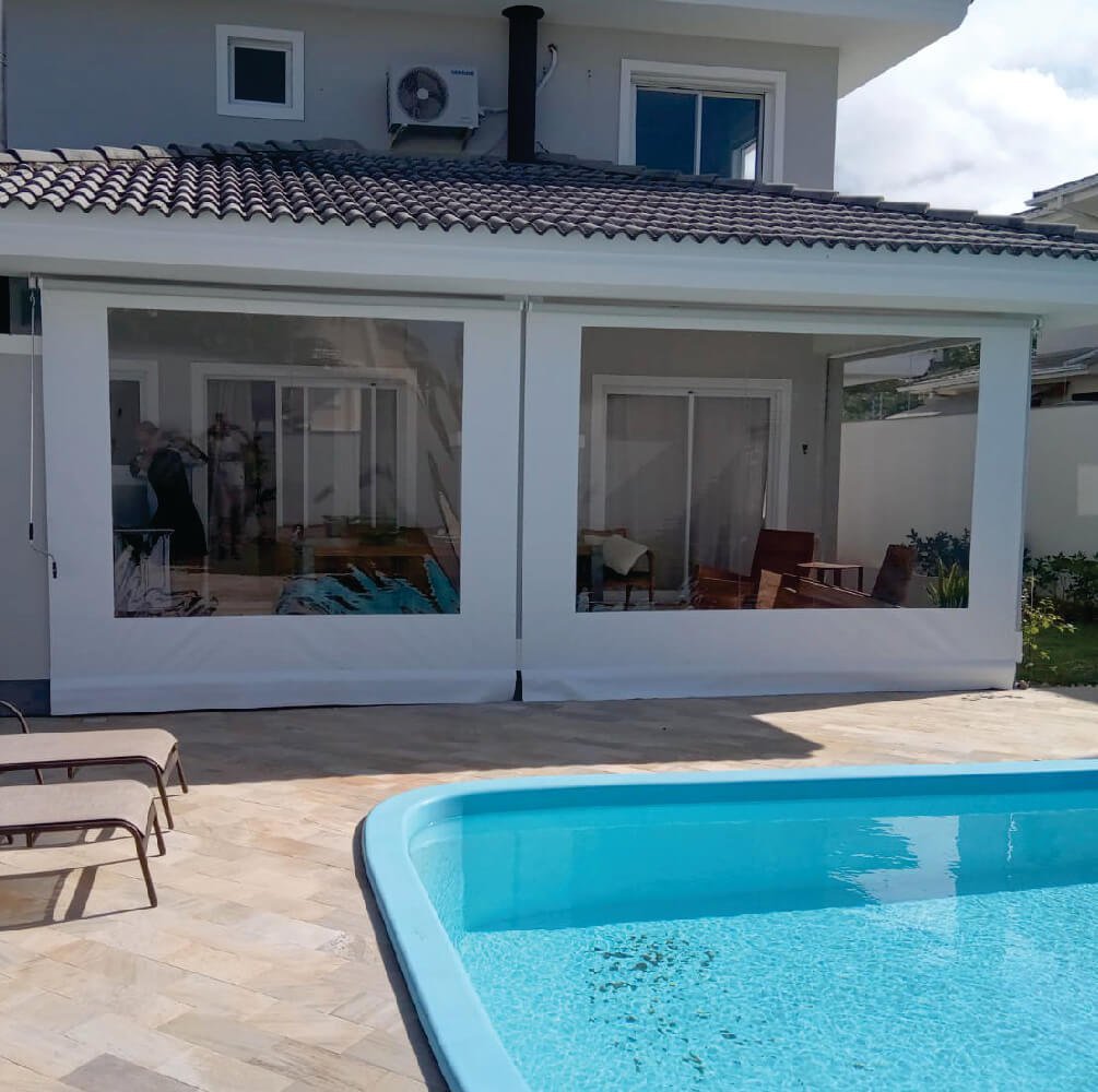 Toldo Cortina Retratil Branco c/ visor 2,5m x 2,75m completo - 2