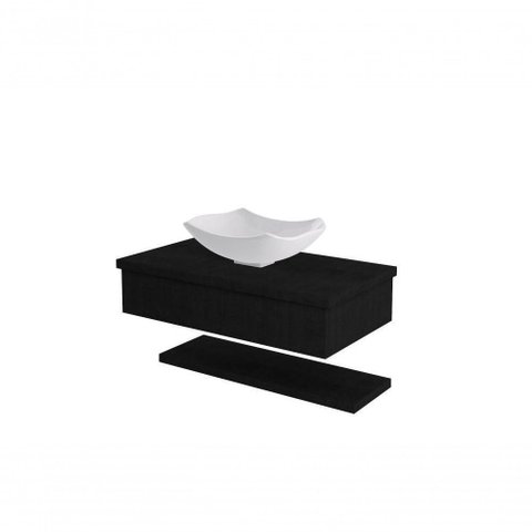 Conjunto Bancada C-cuba L42 e Prateleira Metrópole 805 Nogal Preto Ônix